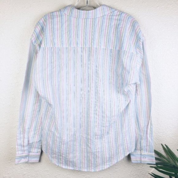 Superdown Revolve Damion 100% Cotton Button Up Shirt in Rainbow Stripes size XS - Picture 5 of 16